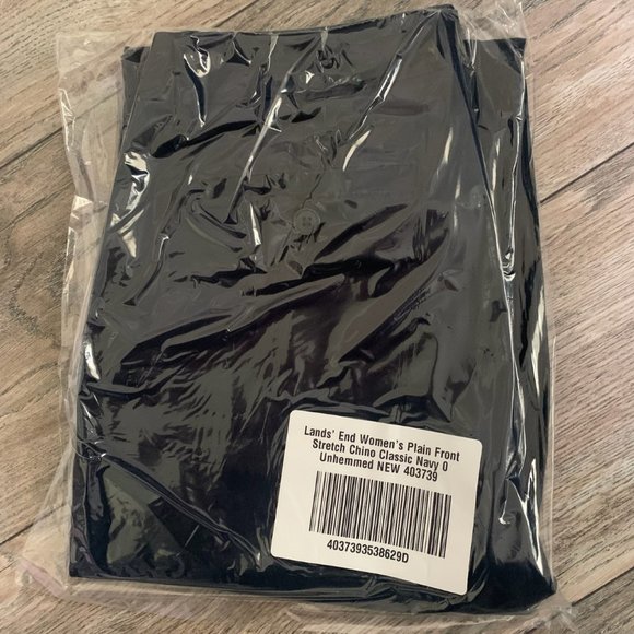 NWT LANDS' END WOMEN'S PLAIN FRONT CHINO PANTS CLASSIC NAVY UNHEMMED 0 - Picture 4 of 6